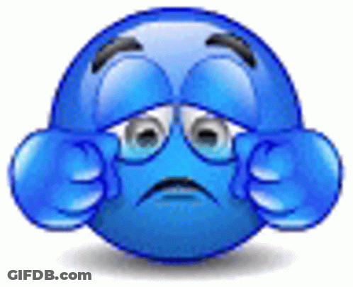 A Blue Smiley Face With Tears Coming Out Of It 'S Eyes . GIF