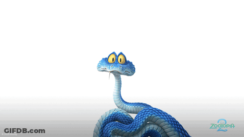 A Blue Snake With Yellow Eyes Is On A White Background With The Word Disney In The Corner GIF