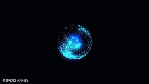 A Blue Sphere With A Black Background Is Surrounded By Glowing Dots GIF