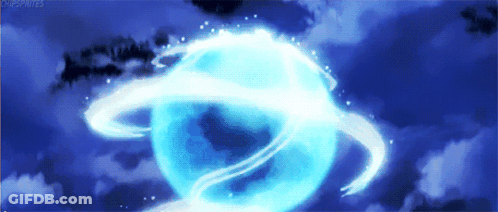 A Blue Sphere With A White Ring Around It Is Floating In The Air GIF