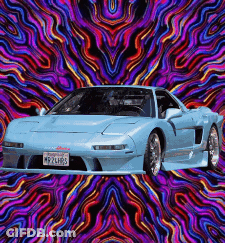 A Blue Sports Car With A California License Plate That Says Mr26hrs GIF