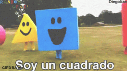 A Blue Square With A Smiley Face Is Standing Next To A Yellow Square GIF