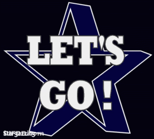 A Blue Star With The Words Let 'S Go Written Inside Of It GIF