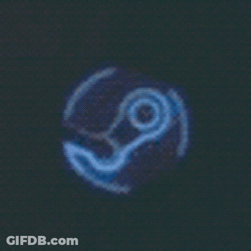 A Blue Steam Logo Is Displayed On A Dark Background GIF