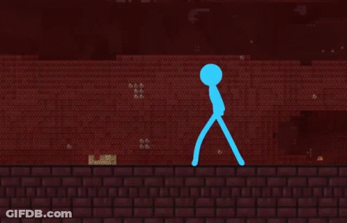 A Blue Stick Figure Is Holding A Sword Over A Minecraft Character GIF