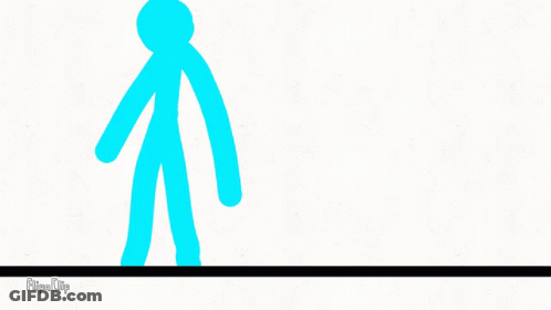 A Blue Stick Figure Is Pointing At A Black Object With The Word Flipaclip Written Below It GIF