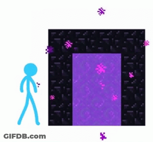 A Blue Stick Figure Is Standing In Front Of A Purple Portal . GIF