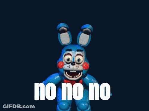 A Blue Stuffed Animal Says No No No In White Letters On A Black Background GIF