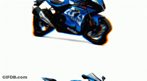 A Blue Suzuki Motorcycle With A White Background GIF