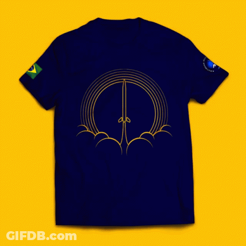 A Blue T-Shirt With A Rainbow And A Flag On The Sleeve GIF