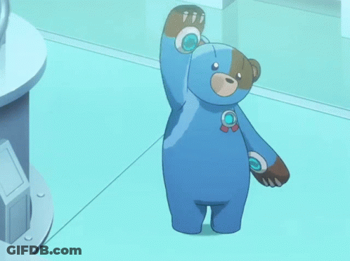 A Blue Teddy Bear Is Laying On The Floor With The Words * Dies From Cringe * Below It GIF