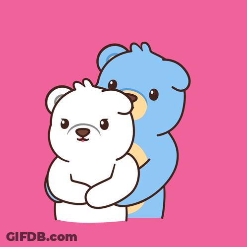 A Blue Teddy Bear Is Standing Next To A White Teddy Bear Who Is Crying GIF
