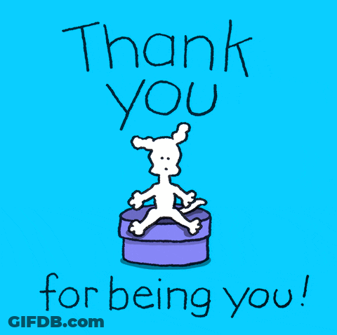 A Blue Thank You For Being You Card With A Dog In A Purple Box GIF