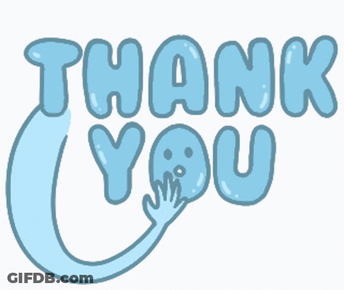 A Blue Thank You Sticker With A Hand Reaching Out GIF