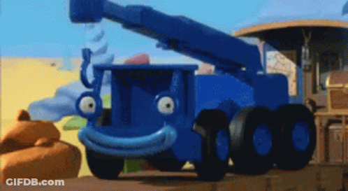 A Blue Toy Truck With A Crane On The Back GIF