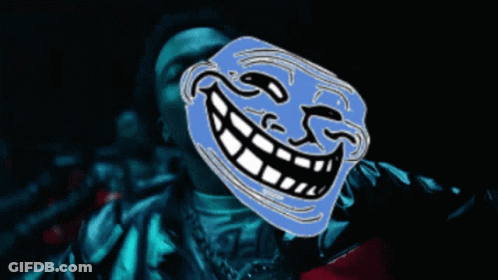 A Blue Troll Face With White Teeth And A Huge Smile GIF