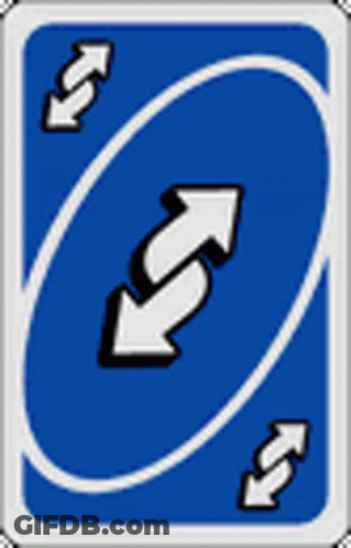 A Blue Uno Card With Two Arrows Pointing In Opposite Directions . GIF