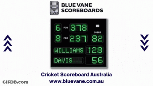 A Blue Vane Scoreboard Displays The Score Of A Cricket Match GIF