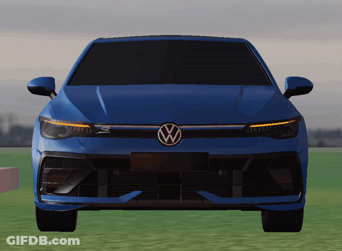 A Blue Volkswagen Car Is Parked In The Grass GIF