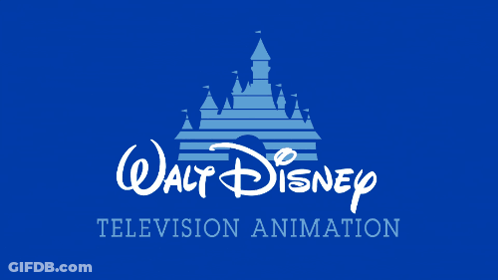 A Blue Walt Disney Television Animation Logo With A Castle On It GIF