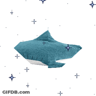 A Blue Whale Is Surrounded By Stars And Dots On A White Background GIF