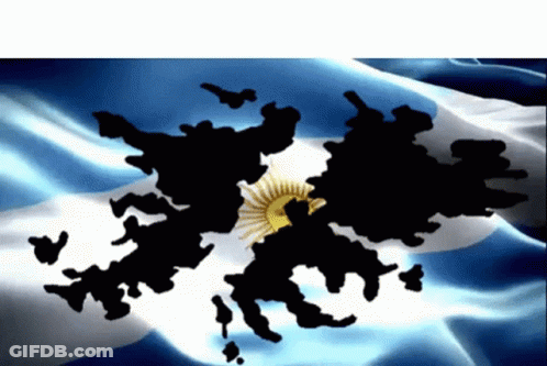 A Blue White And Black Flag With A Silhouette Of An Island In The Middle GIF