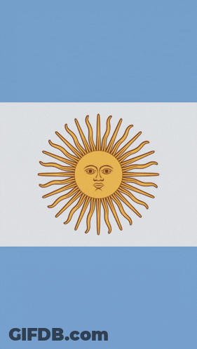 A Blue White And Gold Flag With A Sun In The Middle GIF