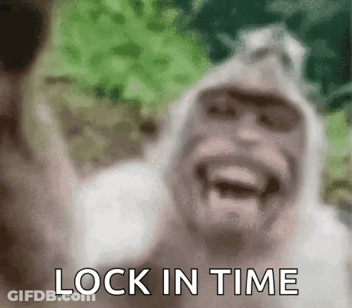 A Blurred Image Of A Bigfoot With The Words `` Lock In Time '' Written Below It . GIF