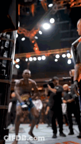 A Blurred Image Of A Boxing Match With A Referee In The Foreground GIF