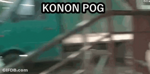 A Blurred Image Of A Car With The Words Konon Pog On The Bottom GIF