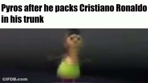A Blurred Image Of A Chicken With The Words Pyros After He Packs Cristiano Ronaldo In His Trunk . GIF