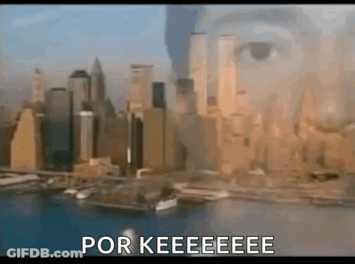 A Blurred Image Of A City With The Words Por Keeeeeee Written In The Corner GIF