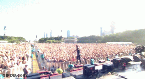 A Blurred Image Of A Crowd At A Concert With The Word Chicago On The Bottom Right GIF