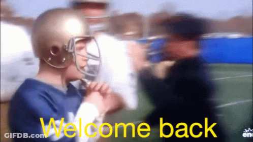 A Blurred Image Of A Football Player And The Words Welcome Back GIF