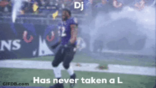 A Blurred Image Of A Football Player With The Words " Dj Has Never Taken A L " GIF