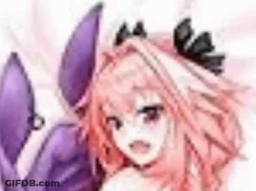 Blurred Girl With Pink Hair And Purple Ears On Bed GIF