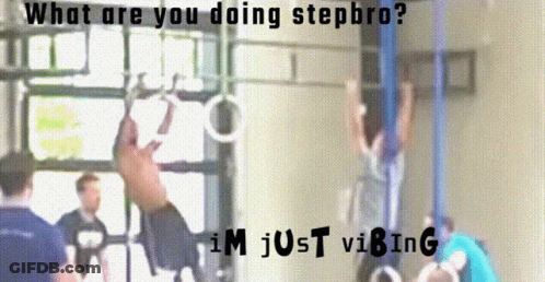 A Blurred Image Of A Gym With The Words What Are You Doing Stepbro I 'M Just Vibing GIF