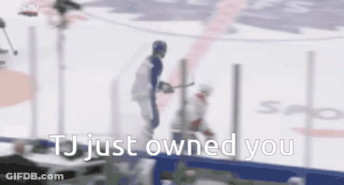 A Blurred Image Of A Hockey Game With The Words Tj Just Owned You GIF