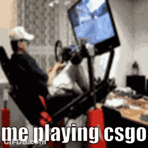 A Blurred Image Of A Man Playing A Video Game With The Words Me Playing Csgo GIF