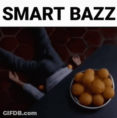 A Blurred Image Of A Man Standing In A Room With The Words Smart Bazz Above Him GIF