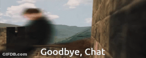 A Blurred Image Of A Man Walking With The Words Goodbye Chat Written Below Him GIF