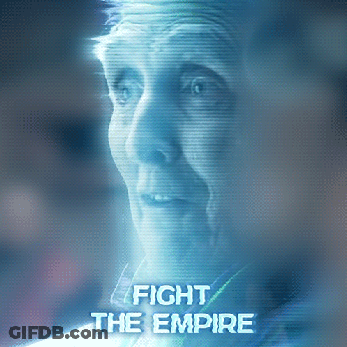 A Blurred Image Of A Man With The Words Fight The Empire On The Bottom GIF