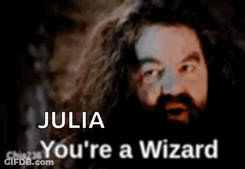 A Blurred Image Of A Man With The Words Julia You 'Re A Wizard Behind Him GIF