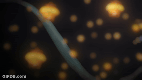 A Blurred Image Of A Person Flying Through The Air With Lanterns Behind Them GIF