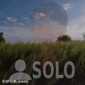 A Blurred Image Of A Person In A Field With The Word Solo In Front Of Them GIF
