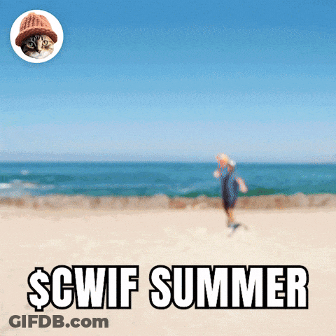 A Blurred Image Of A Person Running On A Beach With The Words $ Cwif Summer GIF