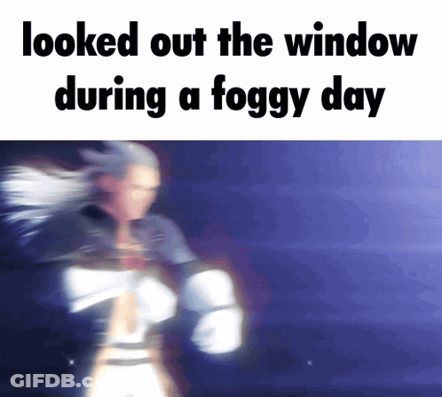 A Blurred Image Of A Person With The Words " Looked Out The Window During A Foggy Day " GIF