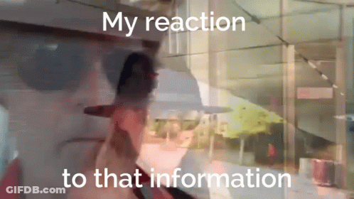A Blurred Image Of A Person With The Words My Reaction To That Information GIF