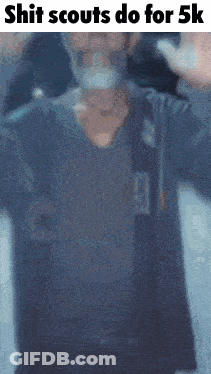 A Blurred Image Of A Person With The Words " Shit Scouts Do For 5K " Above Them GIF