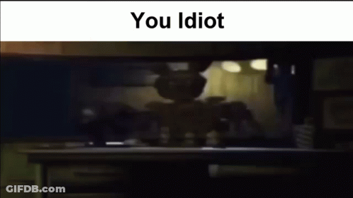A Blurred Image Of A Rabbit In A Dark Room With The Words `` You Idiot '' Written On The Bottom . GIF